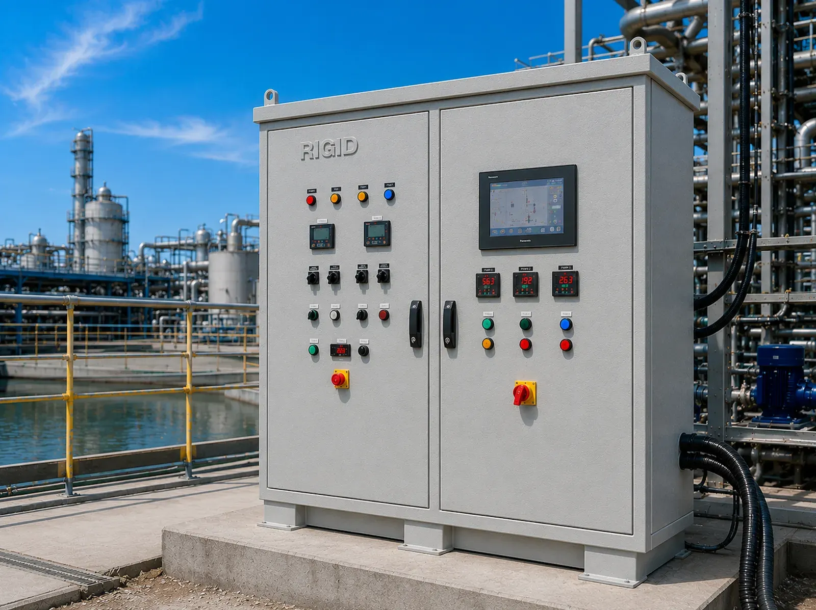 GRP Control Panels - robust GRP Control Panels engineered to house control equipment, motor starters, PLCs, automation devices, relays, communication modules, and process control systems.