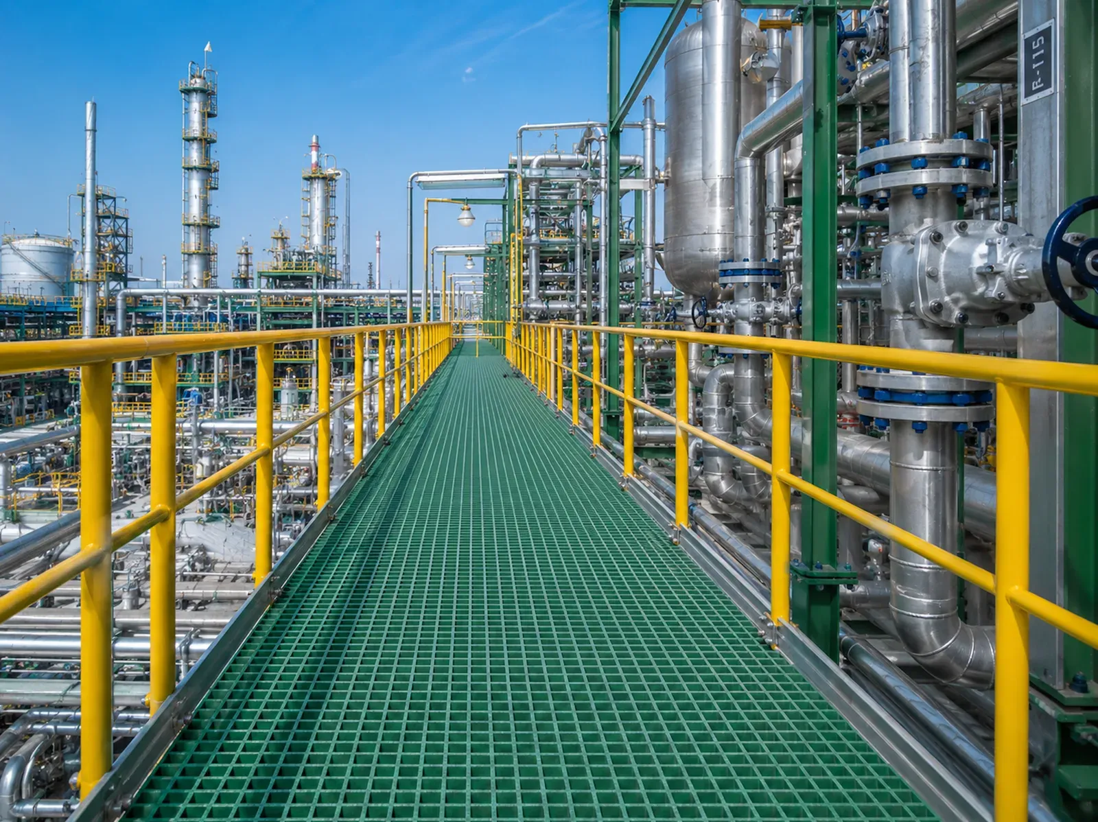 GRP Flooring Systems - high-performance GRP Flooring Systems engineered for petrochemical plants, chemical processing facilities, refineries, LNG terminals, offshore platforms, fertilizer plants, and industrial processing units where conventional steel and concrete flooring systems are susceptible to corrosion, chemical attack, and high maintenance costs.