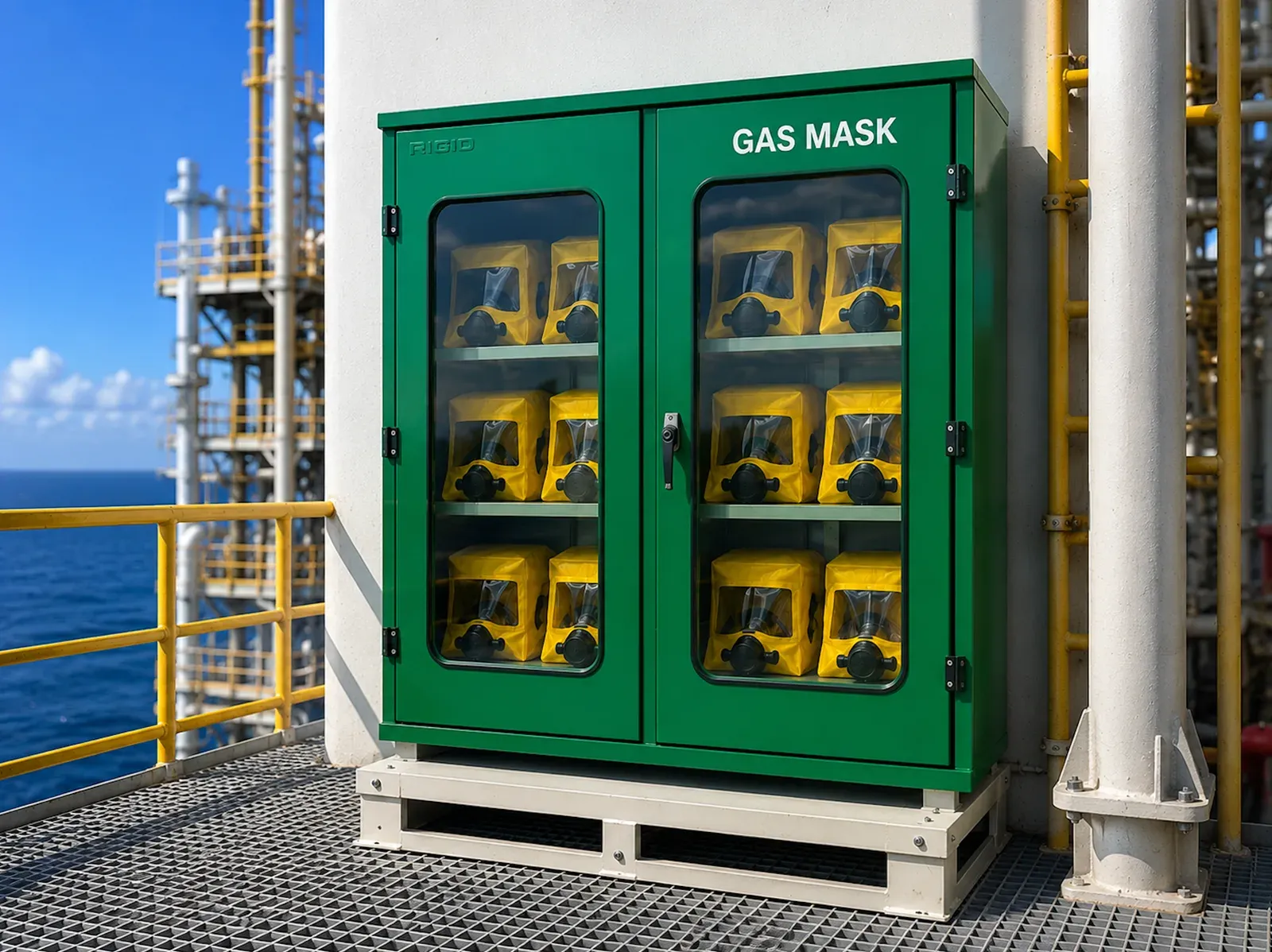 GRP Gas Mask Cabinets - GRP filter gas mask cabinets designed for secure storage and rapid access to respiratory safety equipment in industrial and hazardous environments.
