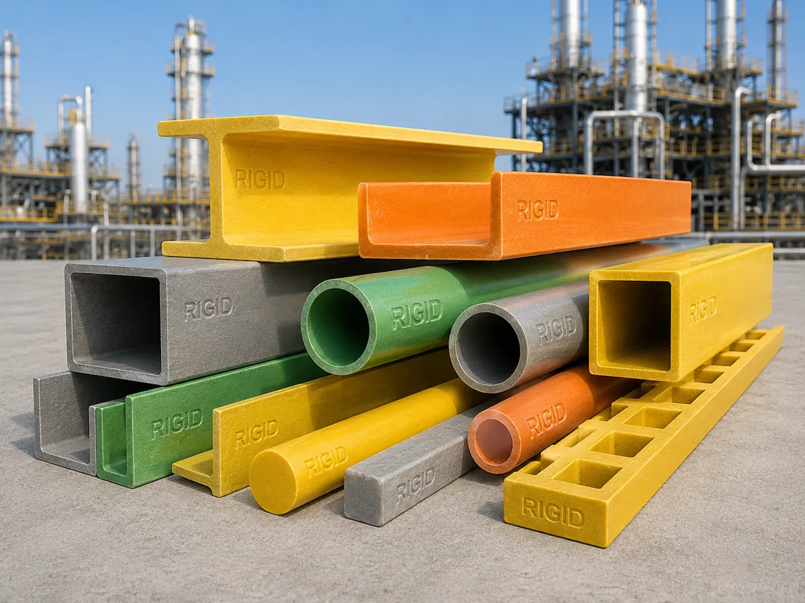 GRP Pultruded Structural Profiles - GRP pultruded structural profiles designed for corrosion-resistant structural applications in industrial and infrastructure projects.